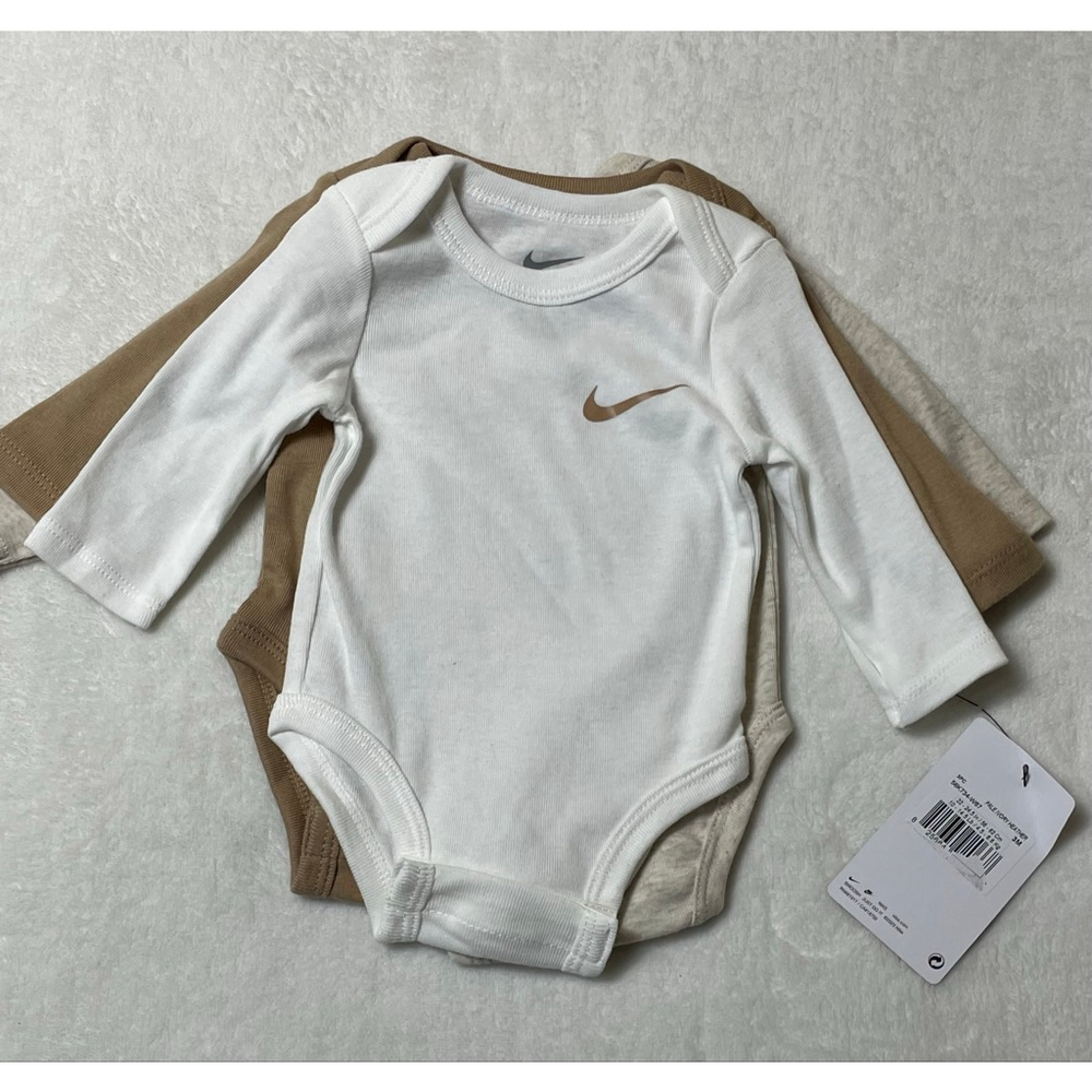 Baby Nike 3-Pack Long Sleeve Bodysuits 3 Months White Brown Beige